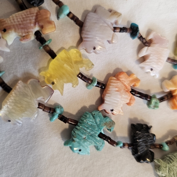 Native American Buffalo Fetish Tiered Necklace Handcrafted Sterling Necklace - Picture 6 of 11